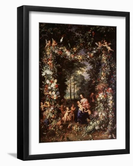 Holy Family with Wreath of Fruit and Flowers-Jan Brueghel the Elder-Framed Giclee Print