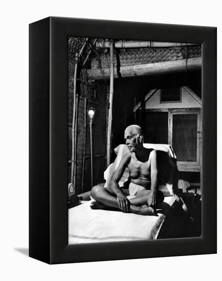 Holy Man Sri Ramana Maharshi Sitting in Bed-Eliot Elisofon-Framed Premier Image Canvas