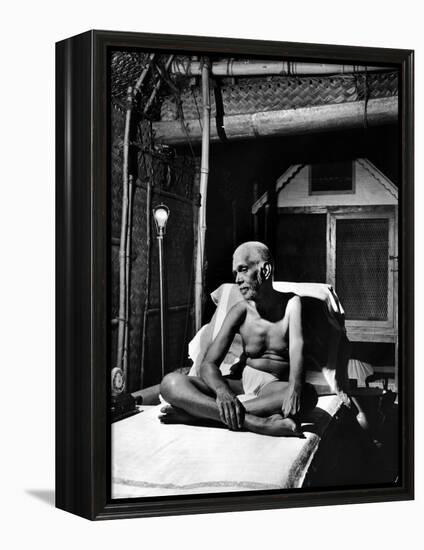 Holy Man Sri Ramana Maharshi Sitting in Bed-Eliot Elisofon-Framed Premier Image Canvas