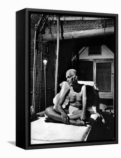 Holy Man Sri Ramana Maharshi Sitting in Bed-Eliot Elisofon-Framed Premier Image Canvas