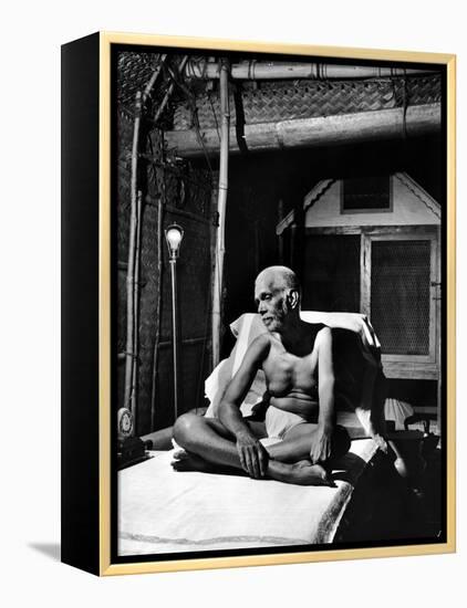 Holy Man Sri Ramana Maharshi Sitting in Bed-Eliot Elisofon-Framed Premier Image Canvas