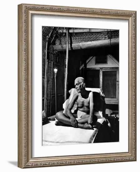 Holy Man Sri Ramana Maharshi Sitting in Bed-Eliot Elisofon-Framed Photographic Print