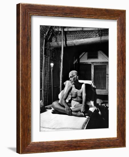 Holy Man Sri Ramana Maharshi Sitting in Bed-Eliot Elisofon-Framed Photographic Print