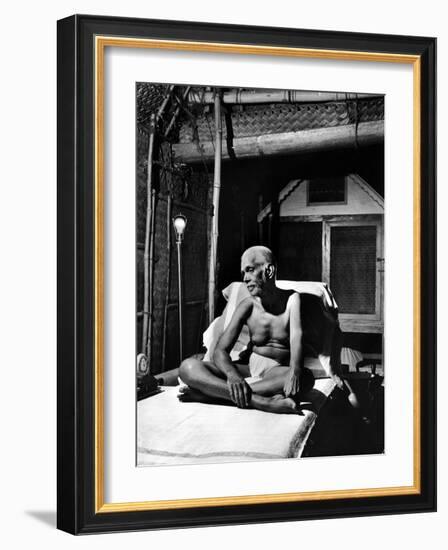 Holy Man Sri Ramana Maharshi Sitting in Bed-Eliot Elisofon-Framed Photographic Print