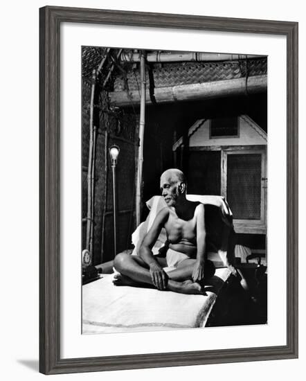 Holy Man Sri Ramana Maharshi Sitting in Bed-Eliot Elisofon-Framed Photographic Print