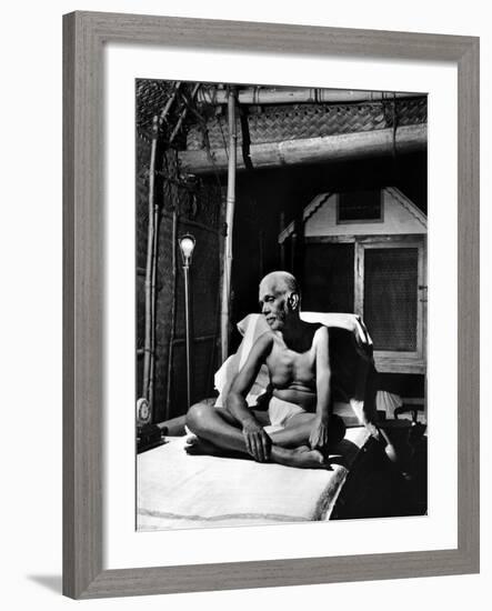 Holy Man Sri Ramana Maharshi Sitting in Bed-Eliot Elisofon-Framed Photographic Print