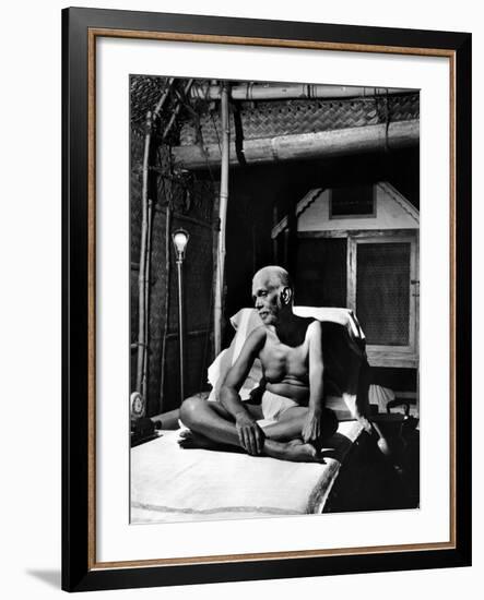 Holy Man Sri Ramana Maharshi Sitting in Bed-Eliot Elisofon-Framed Photographic Print