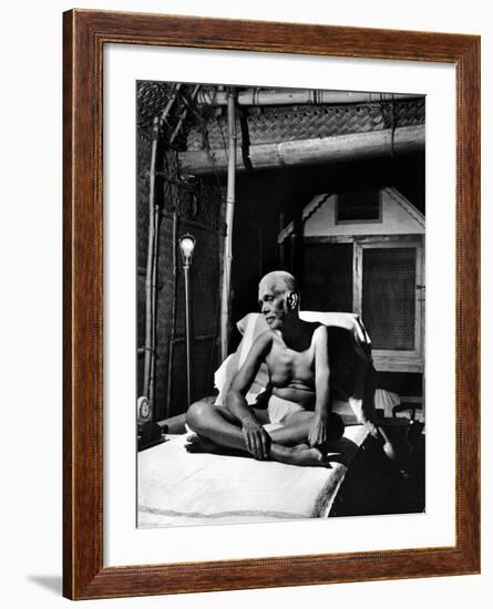 Holy Man Sri Ramana Maharshi Sitting in Bed-Eliot Elisofon-Framed Photographic Print