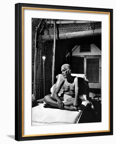 Holy Man Sri Ramana Maharshi Sitting in Bed-Eliot Elisofon-Framed Photographic Print