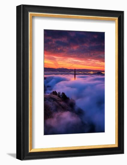 Holy Trinity, Low Fog, High Clouds and Sunrise Burn Golden Gate, San Francisco-Vincent James-Framed Photographic Print