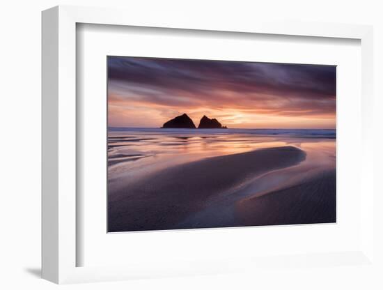 Holywell Bay, low tide at sunset, Carters Rocks, Cornwall, UK-Ross Hoddinott-Framed Photographic Print