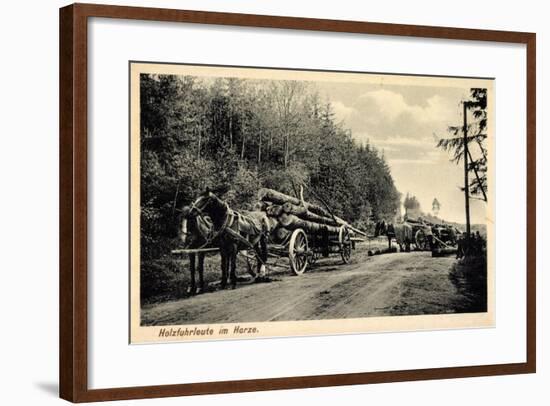 Holzfuhrleute Im Harz, Forstwirtschaft, Holzstämme, Verladen, Pferdekarren-null-Framed Giclee Print