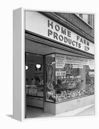 Home Farm Products Ltd Butchers Shop Front, Sheffield, South Yorkshire, 1966-Michael Walters-Framed Premier Image Canvas