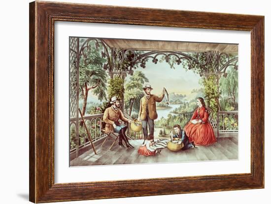 Home from the Brook, the Lucky Fishermen-Currier & Ives-Framed Giclee Print