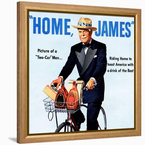 "Home, James" Retro Whiskey Advertisement, Gentleman on Bicycle-Piddix-Framed Stretched Canvas