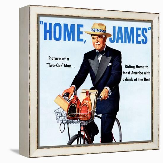 "Home, James" Retro Whiskey Advertisement, Gentleman on Bicycle-Piddix-Framed Stretched Canvas