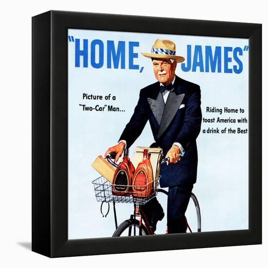 "Home, James" Retro Whiskey Advertisement, Gentleman on Bicycle-Piddix-Framed Stretched Canvas