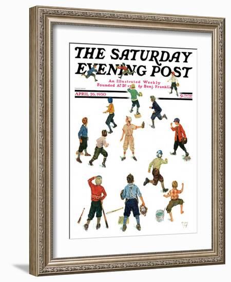 "Home Run," Saturday Evening Post Cover, April 26, 1930-Eugene Iverd-Framed Giclee Print