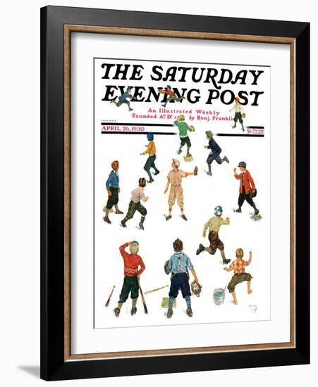 "Home Run," Saturday Evening Post Cover, April 26, 1930-Eugene Iverd-Framed Giclee Print