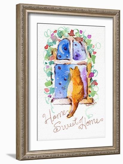 Home Sweet Home Cat in Window-sylvia pimental-Framed Art Print