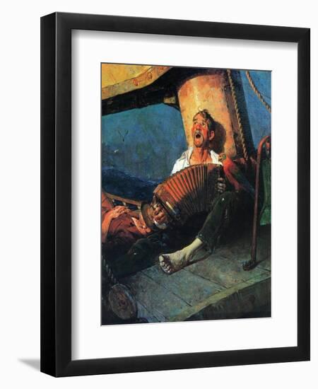 Home Sweet Home (or Man on ship with Accordion)-Norman Rockwell-Framed Giclee Print