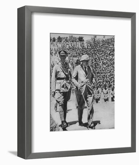 'Home via the Battlefields - Mr Churchill in the ancient Roman amphitheatre at Carthage', 1943-44-Unknown-Framed Photographic Print