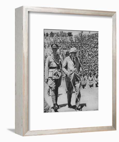 'Home via the Battlefields - Mr Churchill in the ancient Roman amphitheatre at Carthage', 1943-44-Unknown-Framed Photographic Print