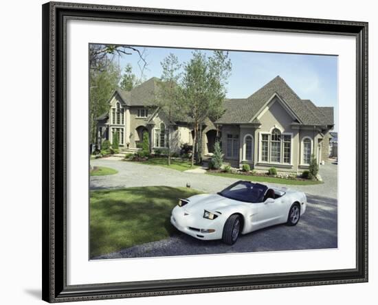 Home with a Sports Car Parked in Front-null-Framed Photographic Print