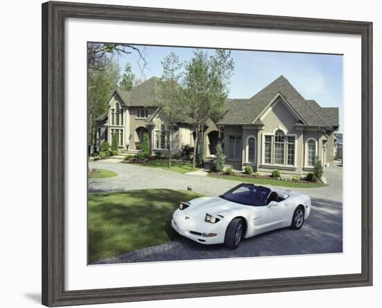 Home with a Sports Car Parked in Front-null-Framed Photographic Print