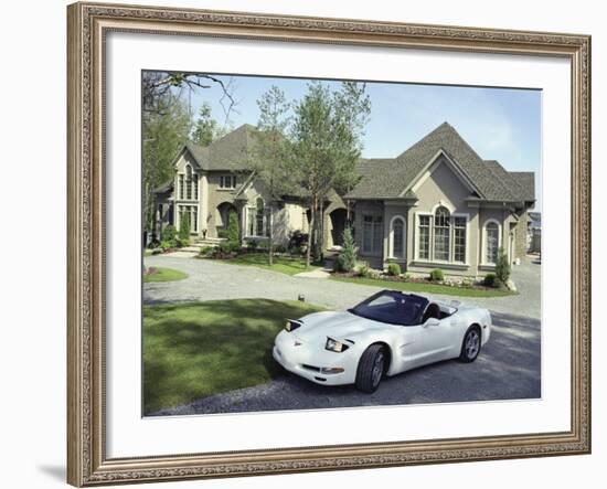 Home with a Sports Car Parked in Front-null-Framed Photographic Print