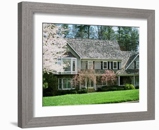 Home with Trees Blooming in Springtime-null-Framed Photographic Print