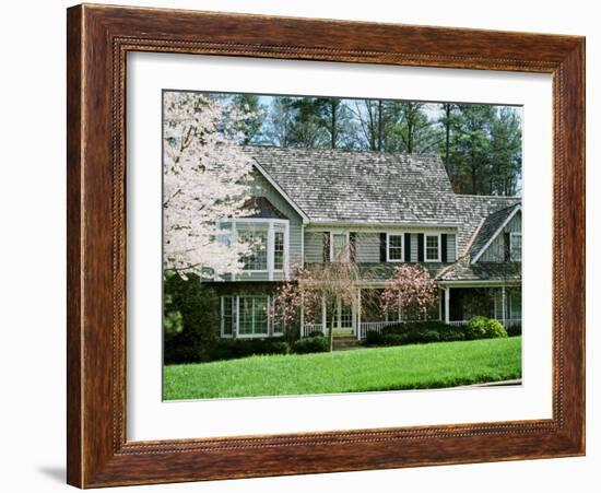 Home with Trees Blooming in Springtime-null-Framed Photographic Print