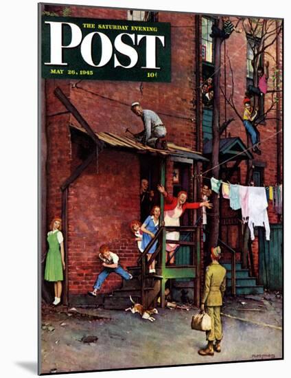 "Homecoming G.I." Saturday Evening Post Cover, May 26,1945-Norman Rockwell-Mounted Print