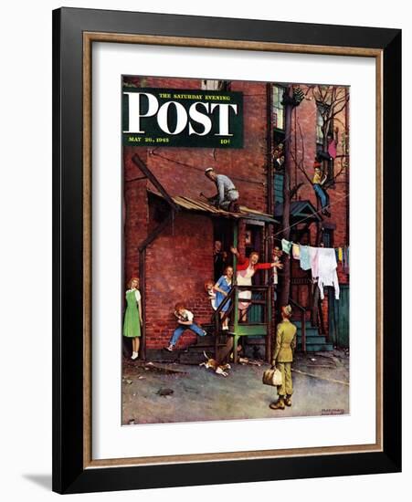 "Homecoming G.I." Saturday Evening Post Cover, May 26,1945-Norman Rockwell-Framed Giclee Print