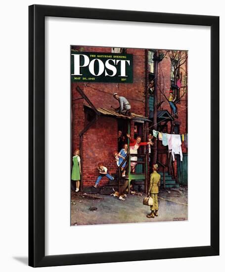 "Homecoming G.I." Saturday Evening Post Cover, May 26,1945-Norman Rockwell-Framed Giclee Print