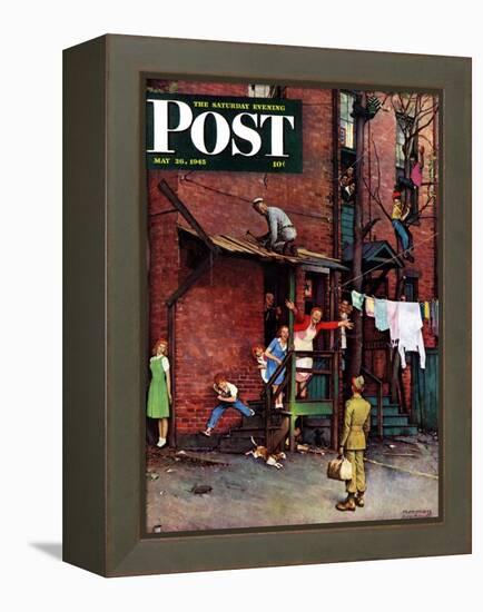 "Homecoming G.I." Saturday Evening Post Cover, May 26,1945-Norman Rockwell-Framed Premier Image Canvas