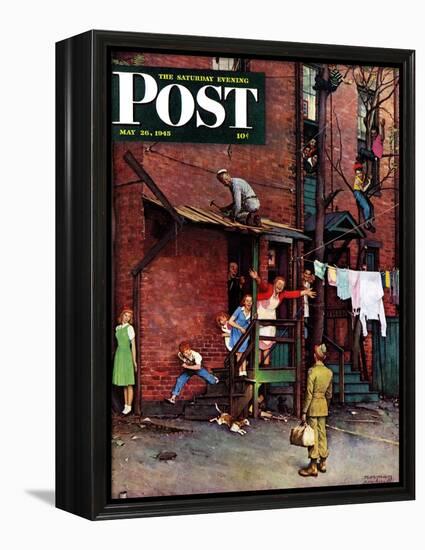 "Homecoming G.I." Saturday Evening Post Cover, May 26,1945-Norman Rockwell-Framed Premier Image Canvas