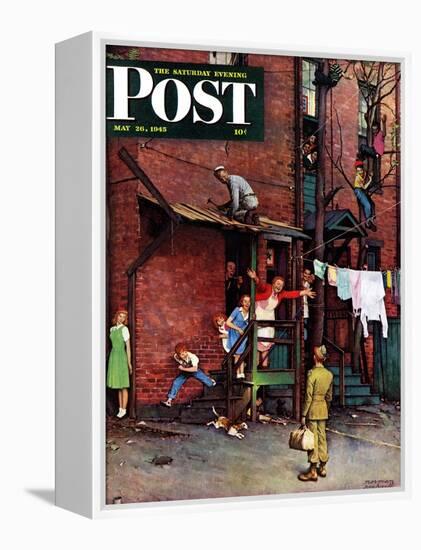 "Homecoming G.I." Saturday Evening Post Cover, May 26,1945-Norman Rockwell-Framed Premier Image Canvas