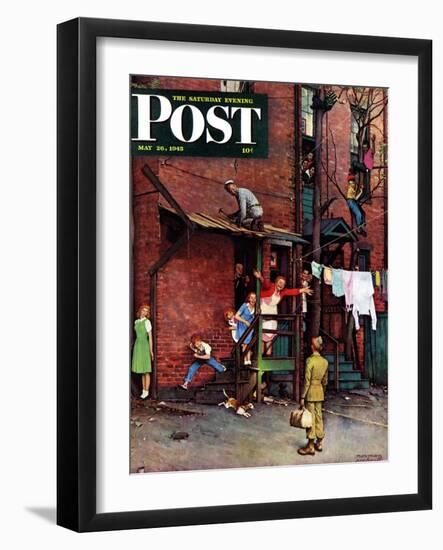 "Homecoming G.I." Saturday Evening Post Cover, May 26,1945-Norman Rockwell-Framed Premium Giclee Print