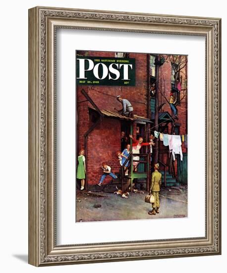 "Homecoming G.I." Saturday Evening Post Cover, May 26,1945-Norman Rockwell-Framed Giclee Print