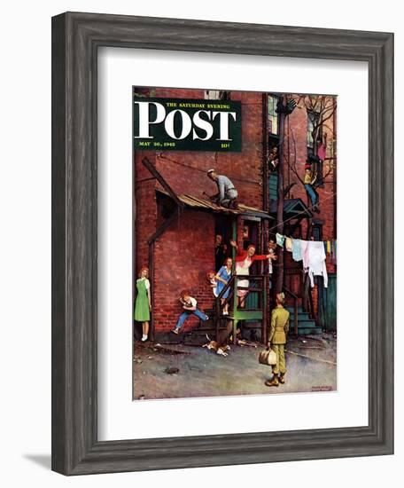 "Homecoming G.I." Saturday Evening Post Cover, May 26,1945-Norman Rockwell-Framed Giclee Print