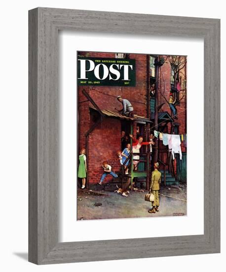 "Homecoming G.I." Saturday Evening Post Cover, May 26,1945-Norman Rockwell-Framed Giclee Print