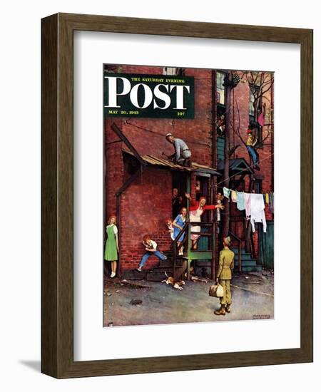 "Homecoming G.I." Saturday Evening Post Cover, May 26,1945-Norman Rockwell-Framed Giclee Print