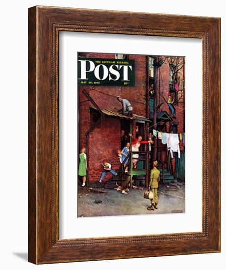 "Homecoming G.I." Saturday Evening Post Cover, May 26,1945-Norman Rockwell-Framed Giclee Print