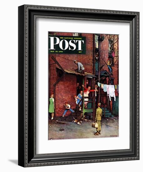 "Homecoming G.I." Saturday Evening Post Cover, May 26,1945-Norman Rockwell-Framed Giclee Print