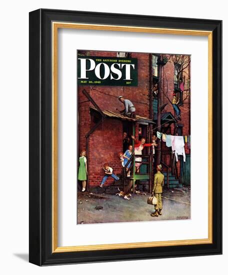 "Homecoming G.I." Saturday Evening Post Cover, May 26,1945-Norman Rockwell-Framed Giclee Print