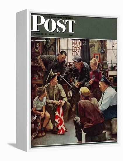 "Homecoming Marine" Saturday Evening Post Cover, October 13,1945-Norman Rockwell-Framed Premier Image Canvas