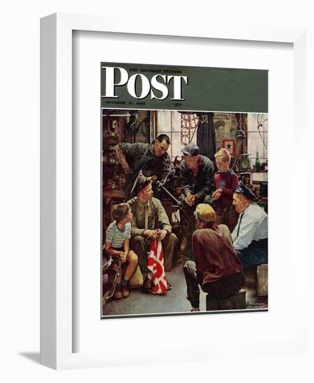 "Homecoming Marine" Saturday Evening Post Cover, October 13,1945-Norman Rockwell-Framed Premium Giclee Print