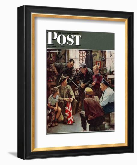 "Homecoming Marine" Saturday Evening Post Cover, October 13,1945-Norman Rockwell-Framed Premium Giclee Print