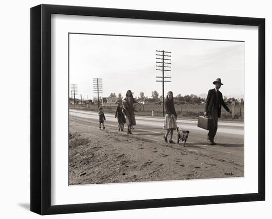 Homeless Migrant Family of Seven, Walking the Highway from Phoenix, Arizona, 1939-Dorothea Lange-Framed Art Print